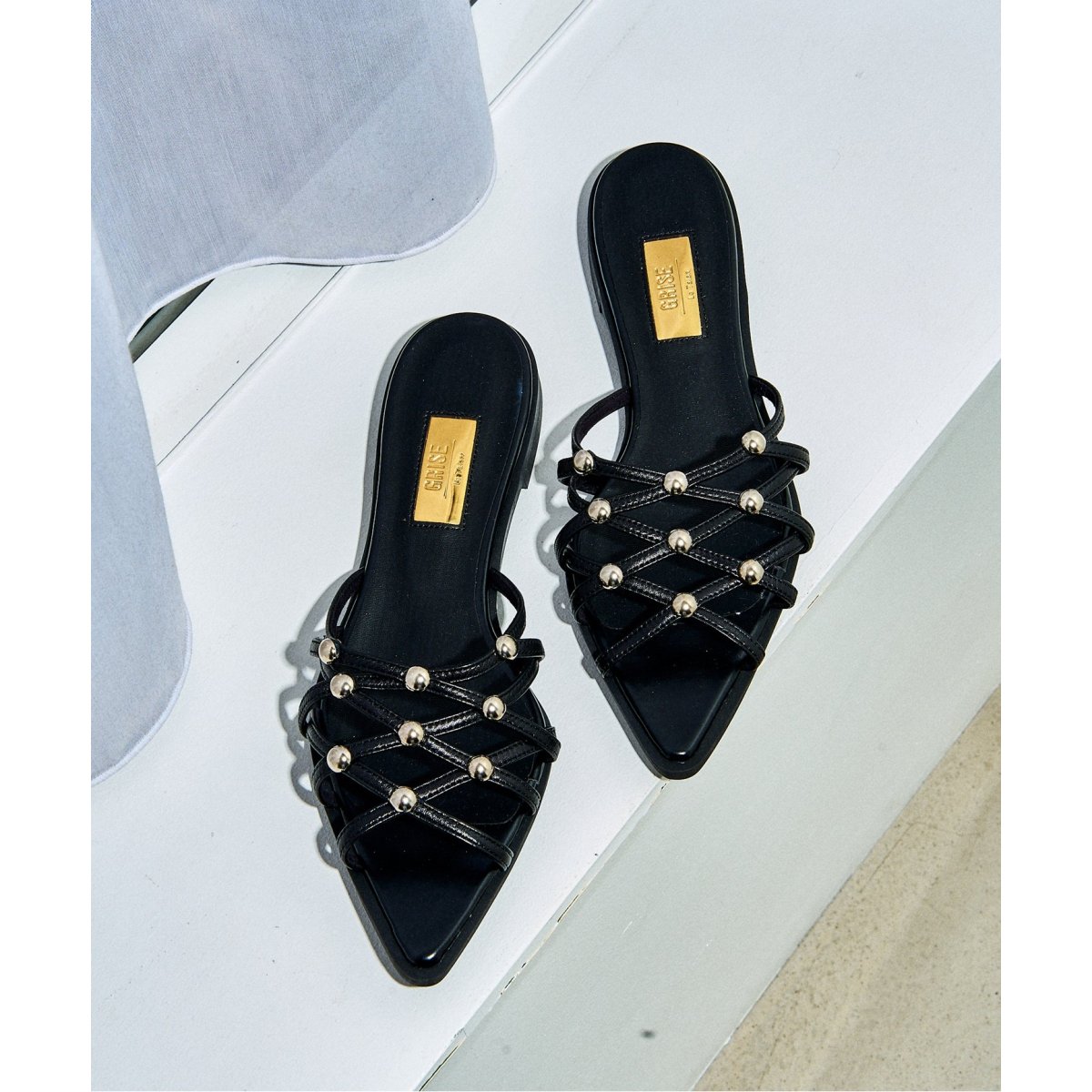 LE TALON☆GRISE EDGEメッシュスタッズミュールサンダル☆ブラック GRISE EDGEメッシュスタッズミュールサンダル | ルタロン(LE TALON