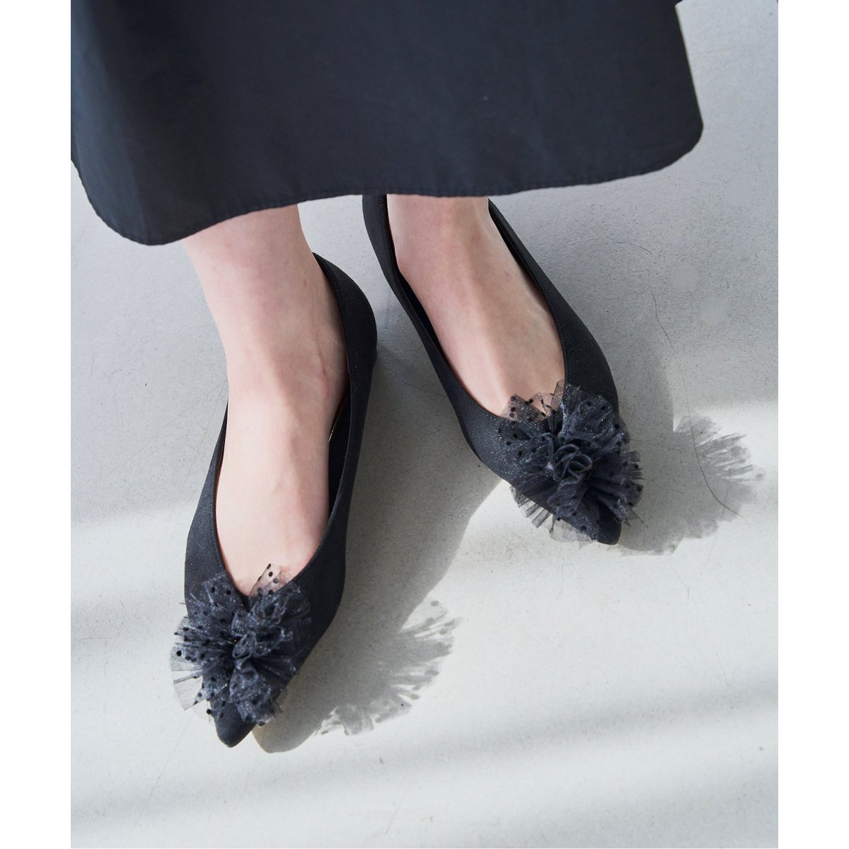 サイズ22.5 LE TALON チュールリボン フラットシューズ ポインテッド