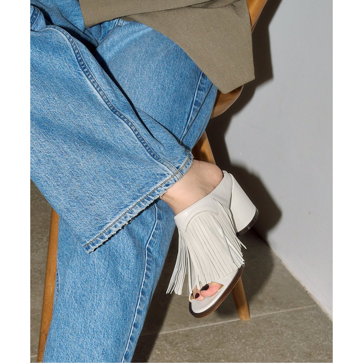 ルタロン　GRISEレザーFRINGEミュール　ベージュ GRISE6cmレザーFRINGEミュールサンダル | ルタロン(LE TALON