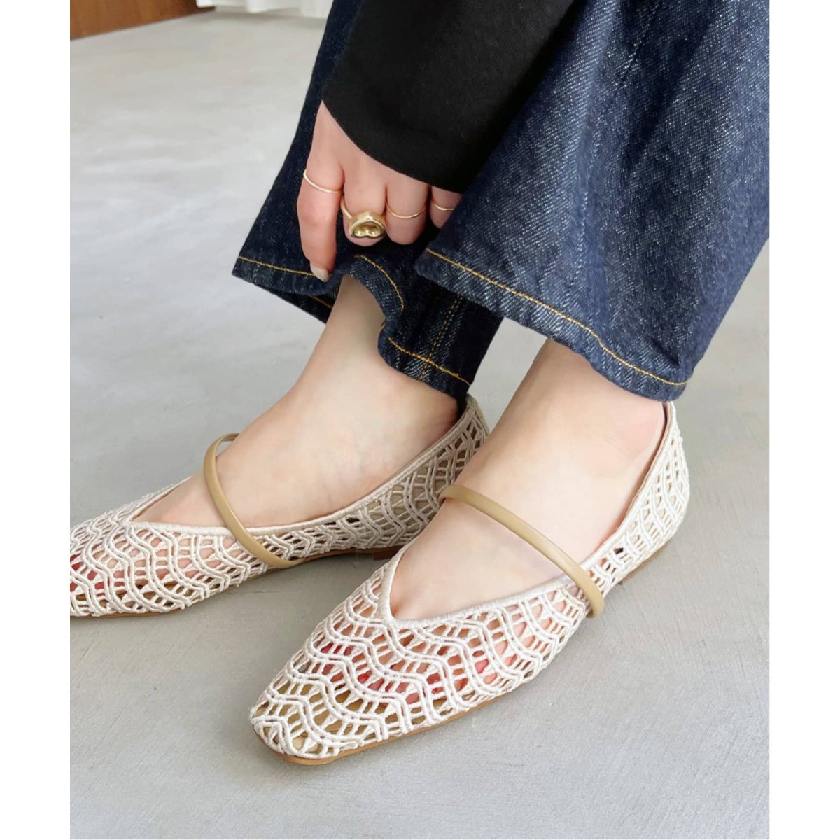 追加3》スクエアクロシェストラップフラット | ルタロン(LE TALON