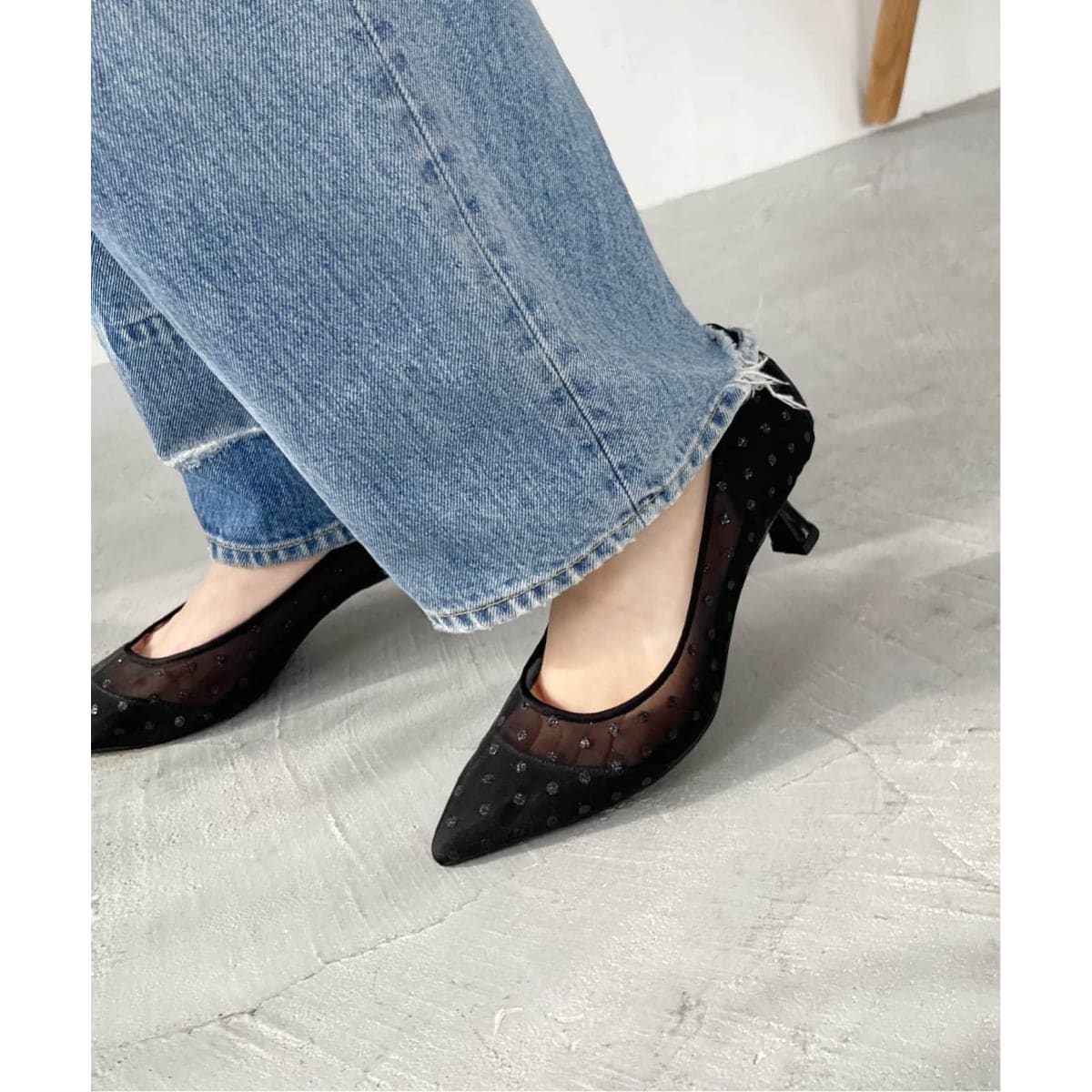 LE TALON 新品☆25.0cmライトブルーシルバー リボンポインテッド セール】ポインテッドプレートリボンフラット（その他シューズ