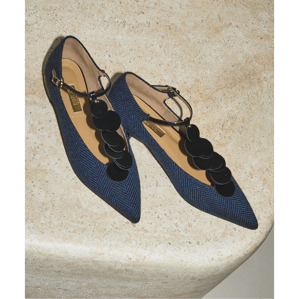 LE TALON GRISE レザースクエアプリーツフラット　ルタロン　23㎝ GRISEレザースクエアプリーツフラット（フラットシューズ）｜LE