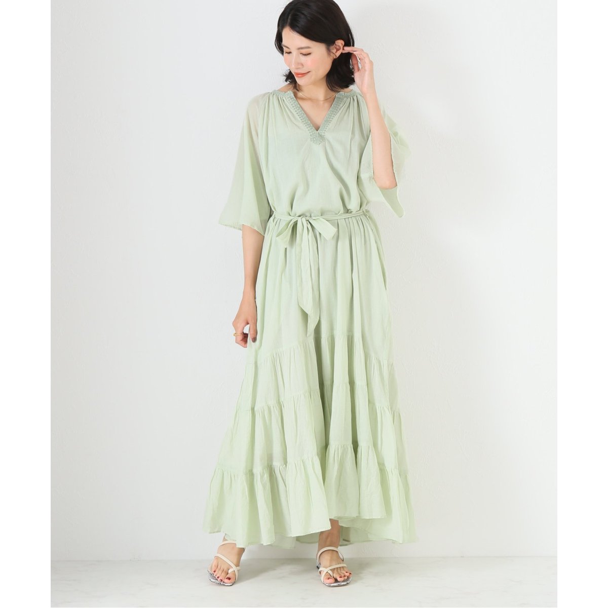 ワンピース ne Quittez pas C.VOILE TIERED EMB DRESS NE QUITTEZ PAS/ヌキテパ 】 C.VOILE TIERED EMB DRESS | ラ
