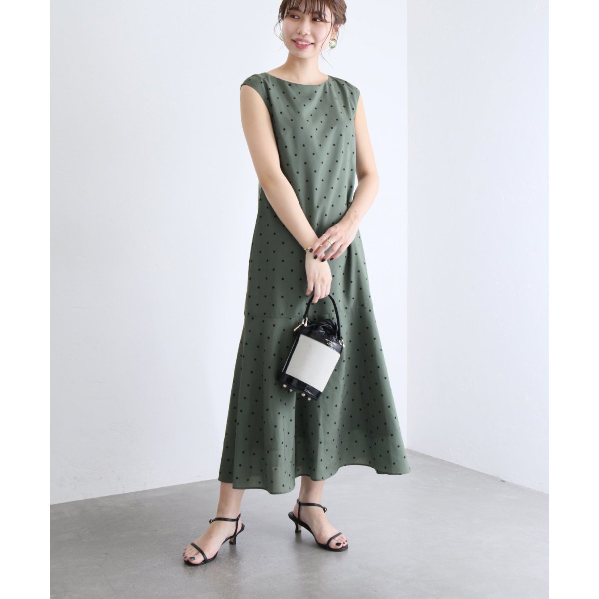 ラトータリテ☆ドットシャーリングワンピース[カーキ]