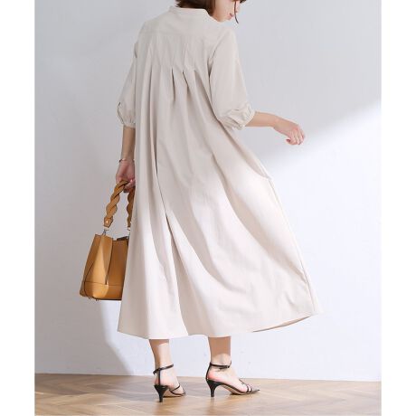 美品emmi 行き交う 花柄 ベルト付 ランダムフレア ロング シャツワンピース 