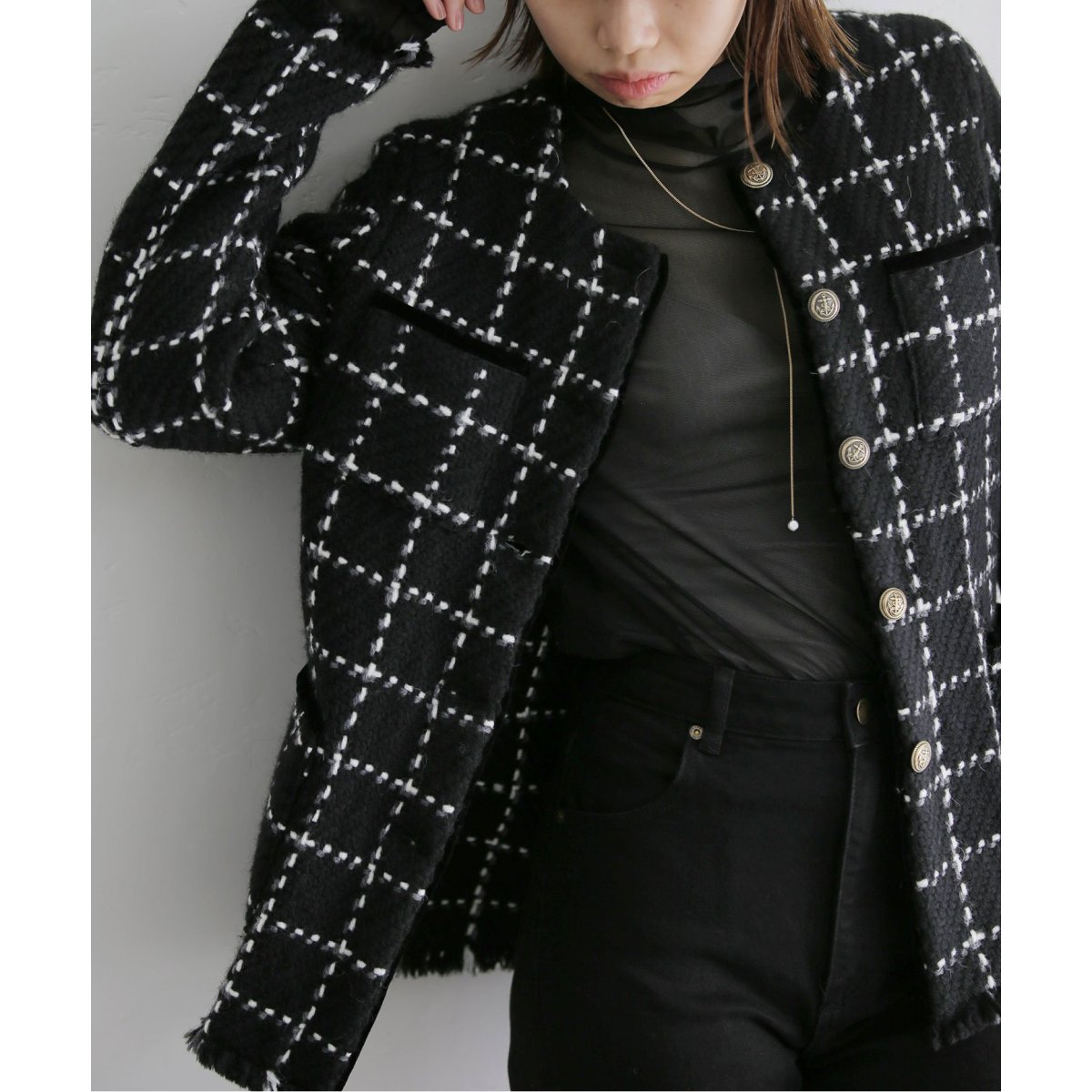 John branigan/ジョンブラニガン】ツイードニットジャケット | ラ