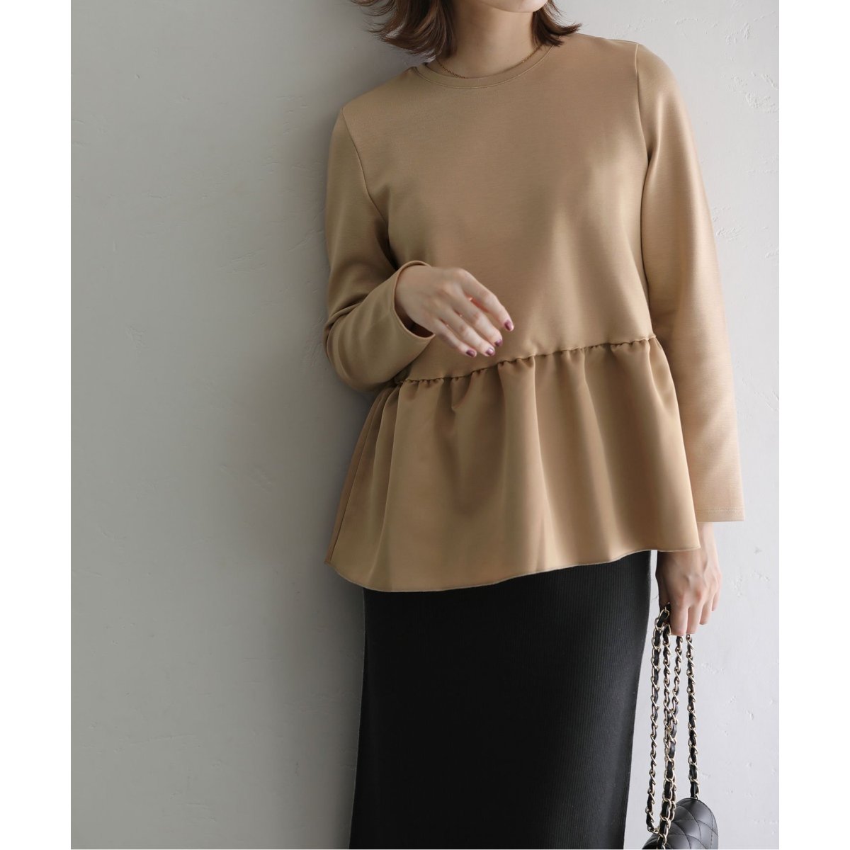可愛い♡yori ヘムフレアトリコットカットソー ペプラム チュニック ブラウス 可愛い♡yori ヘムフレアトリコットカットソー ペプラム
