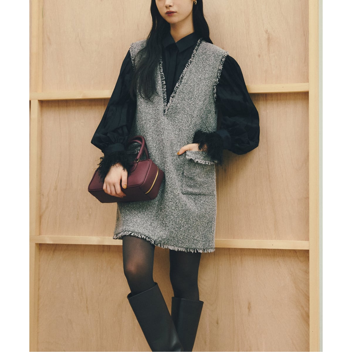 allureville×otonaMUSE】シックツイードサロペットドレス