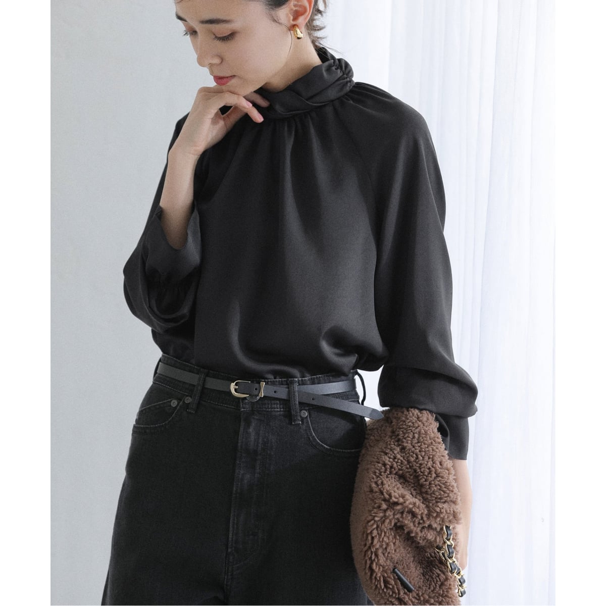 洗える】レオパードジャガードデコルテVブラウス | ノーブル