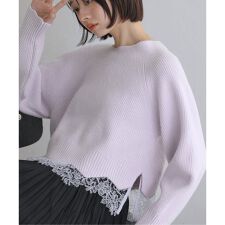 《予約》【洗える】オフネックレースニット