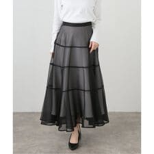 【洗える】パイピングシアーフレアスカート