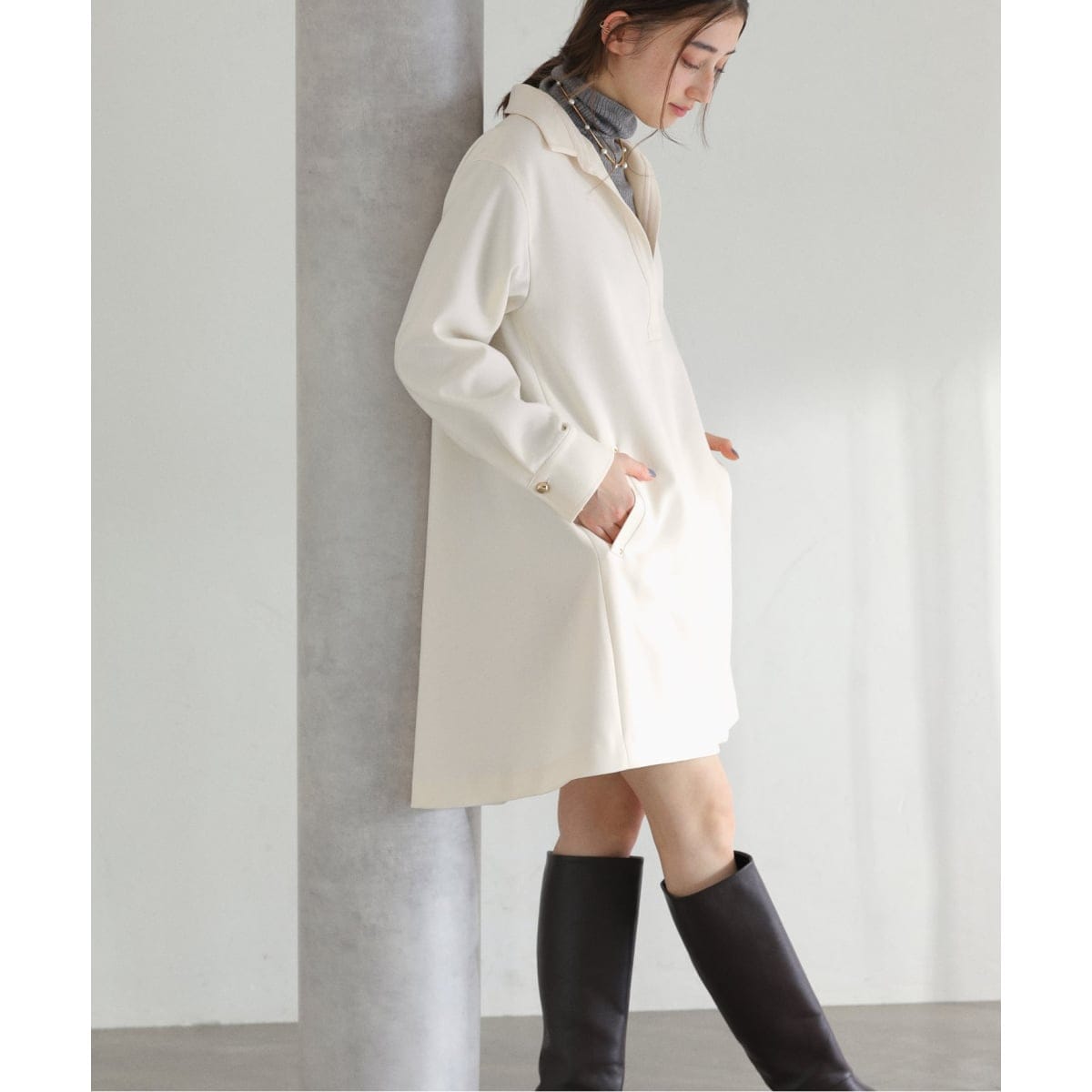 サンリオコラボ】ビッグクレリックカラー5分袖ワンピース