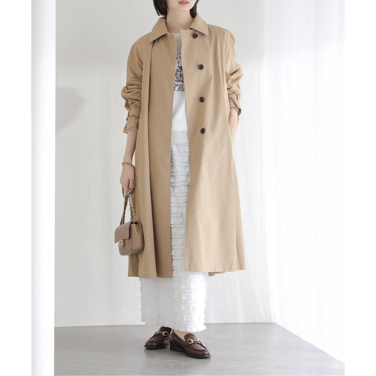 24AW ラトータリテ ステンカラーコート 定価4.9万 ロング キャメル 38