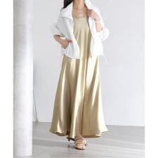 GREEN BUTTER/グリーンバター シルキーUネックドレス