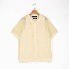[ニットシャツ+タンクトップ　セットアイテム]アンサンブル透かし編みニット半袖シャツ