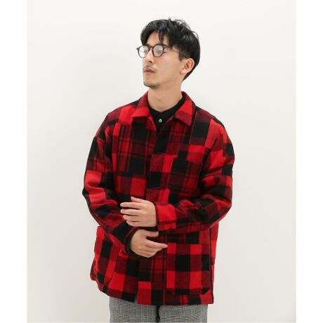 White Mountaineering パッチワーク チェックブルゾン レッド