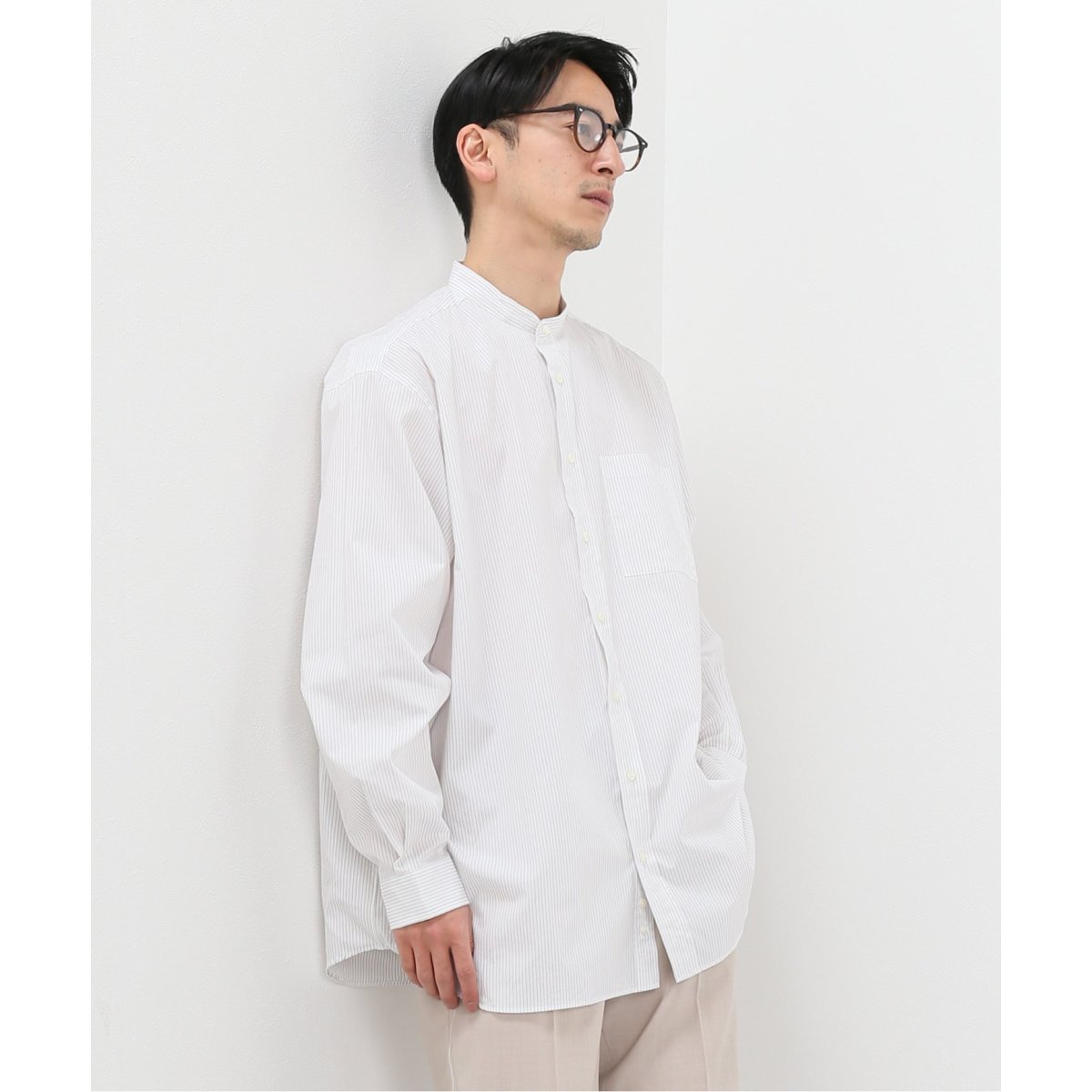 INDIVIDUALIZED SHIRTS】オーバーサイズ スタンドカラーシャツ ピン