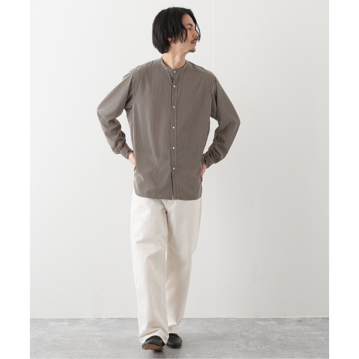 【LA BOUCLE】 スタンドカラーシャツ デシンストライプ LA BOUCLE】 スタンドカラーシャツ デシンストライプ - メルカリ