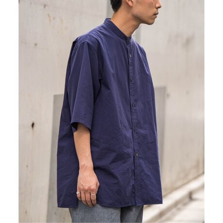 ETS.MATERIAUX / マテリオ】ショートスリーブ バンドカラーシャツ 