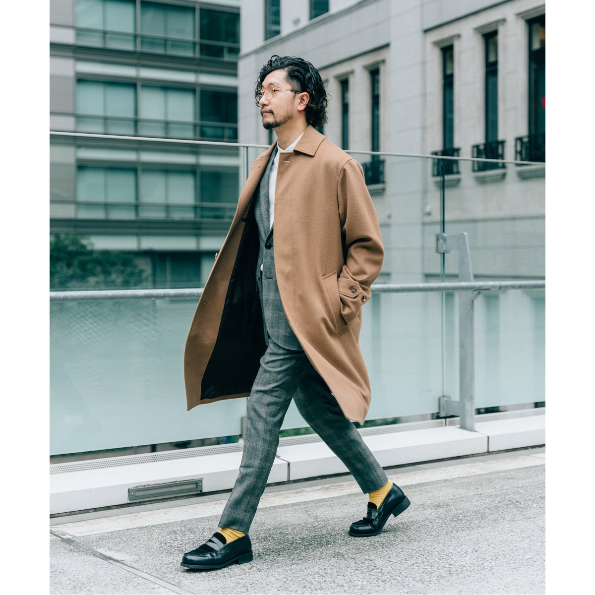 SUPER 140's ウール / カシミヤ スプリットラグラン ステンカラー