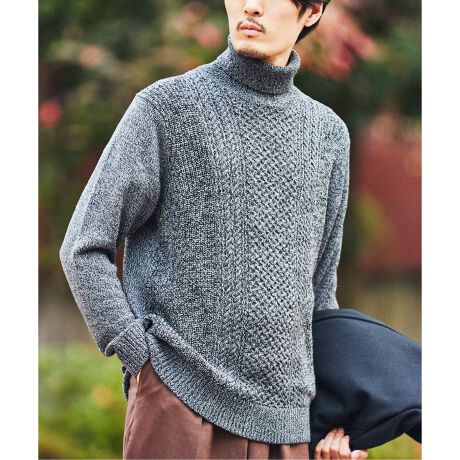 Biella Yarn / ビエラヤーン】7ゲージ ケーブル タートルネックニット 