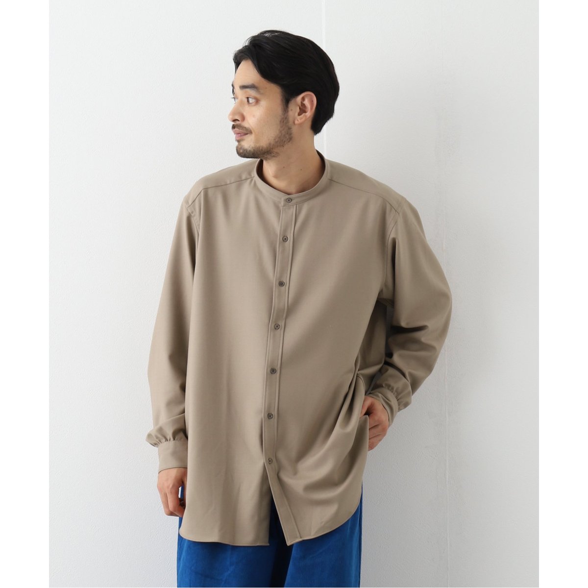 LA BOUCLE / ラブークル】スタンドカラーシャツ MILLED W/Pe/Ry