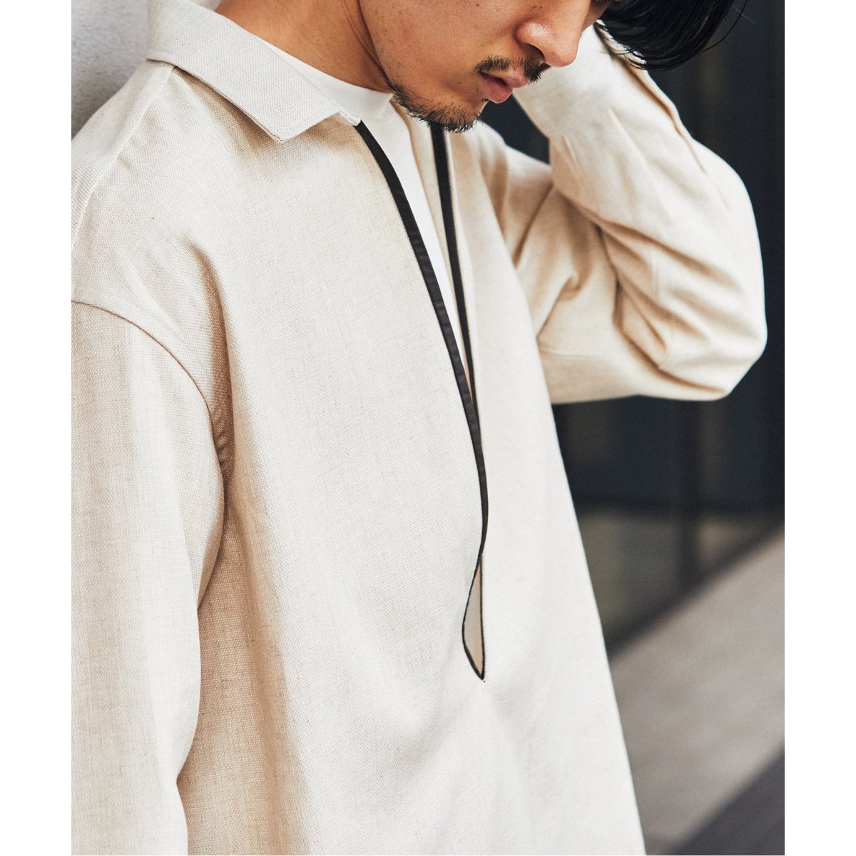 LA BOUCLE / ラブークル】レザーパイピング スキッパーシャツ
