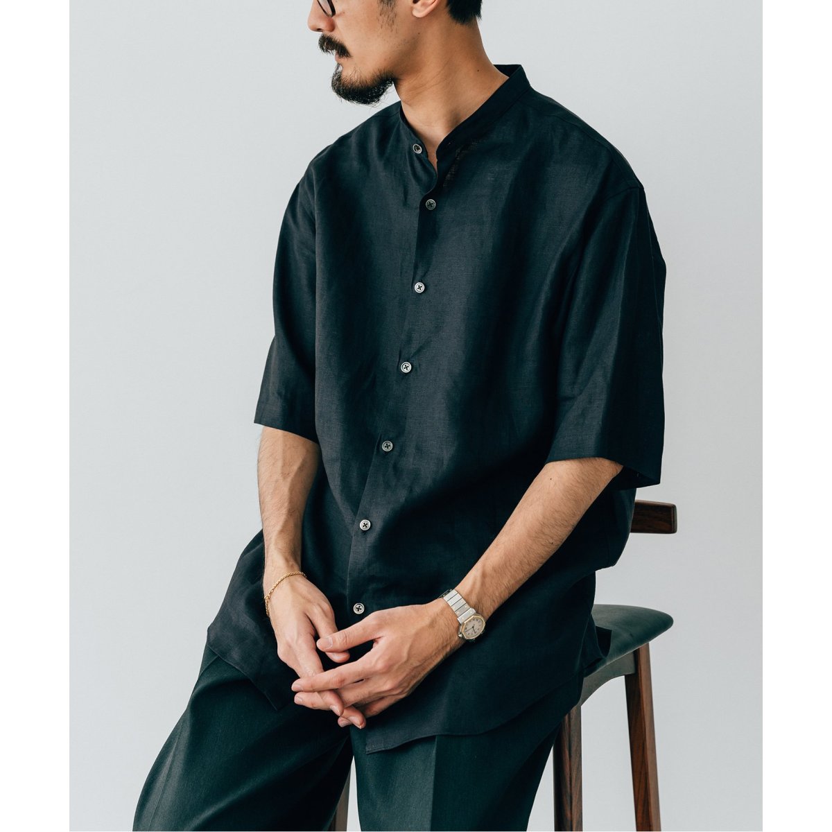 ALBINI バンドカラー 半袖リネンシャツ | エディフィス(EDIFICE