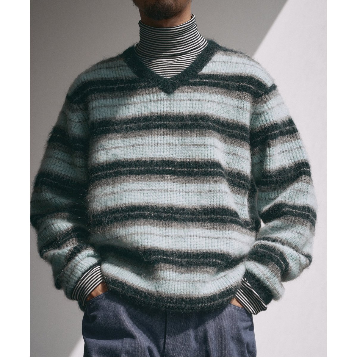 EDIFICE エディフィス ウール100% 総柄 Vネック カーディガン