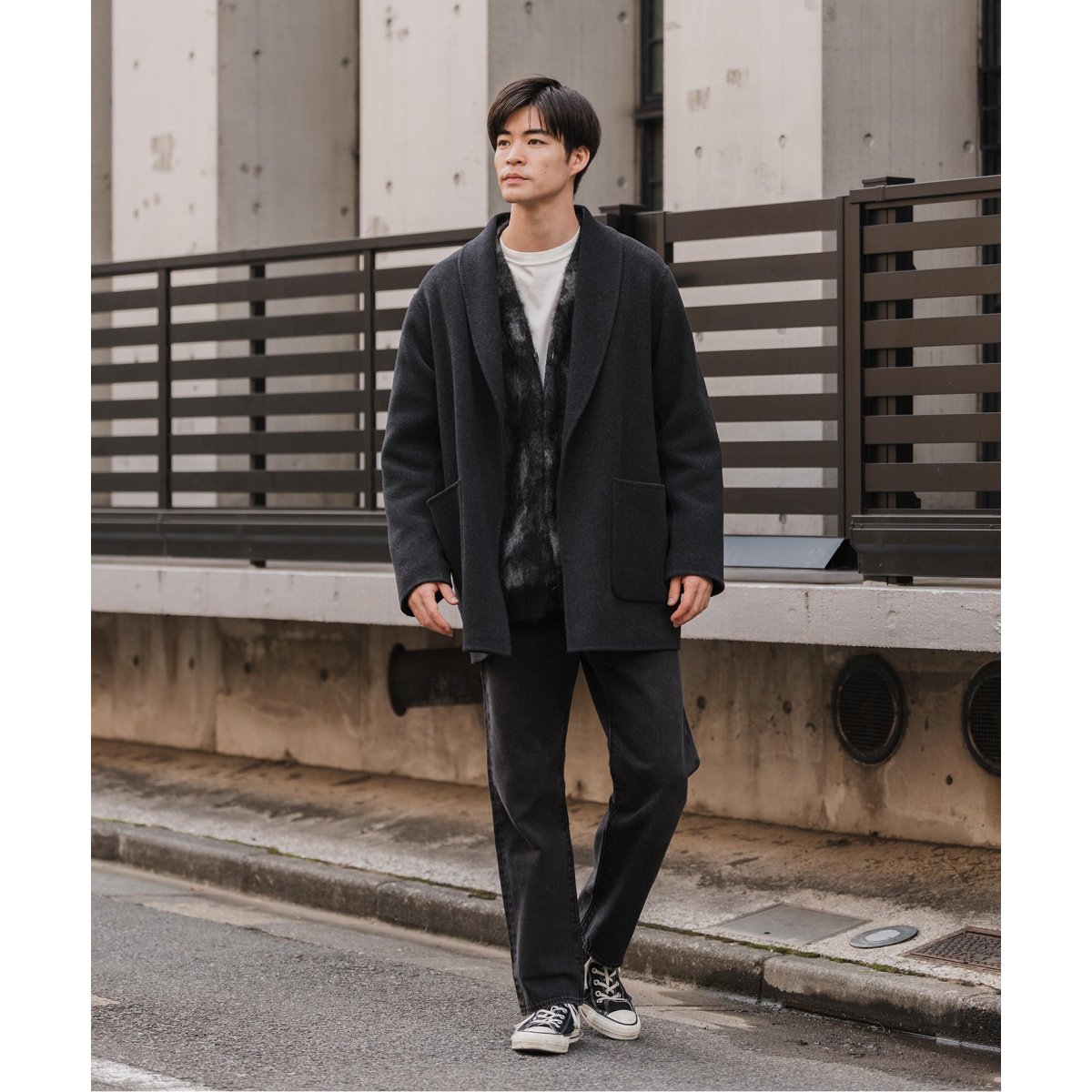 【美品】EDIFICE ブランケットリバー ショールカラーハーフコート ブランケットリバー ショールカラーハーフコート | エディフィス