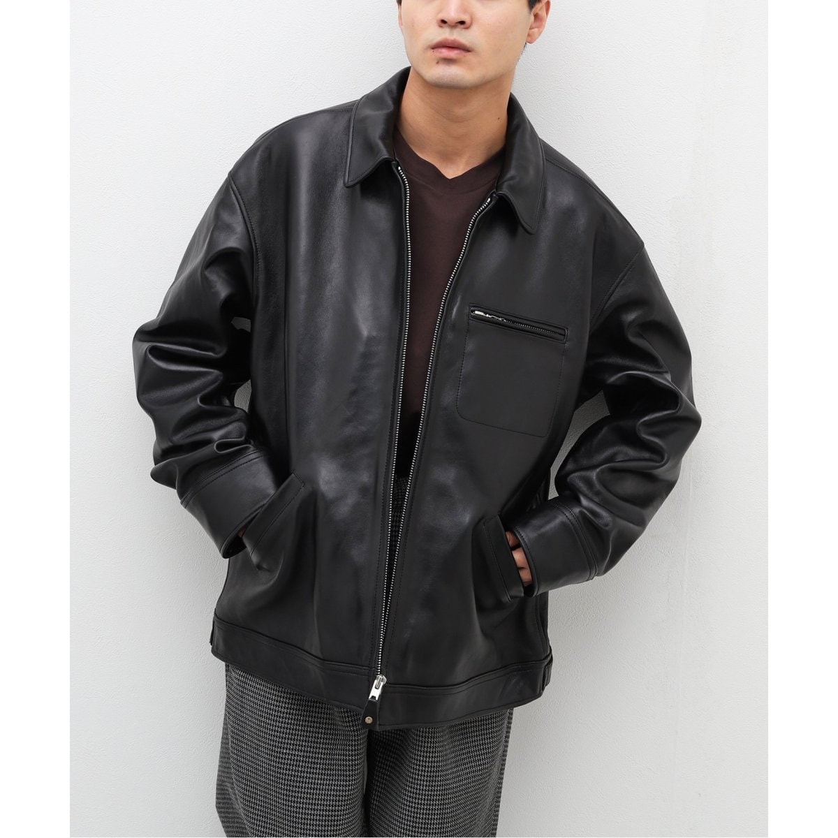 専用】Schott × EDIFICE 別注 ラムレザージャケット ブラック 【公式通販】