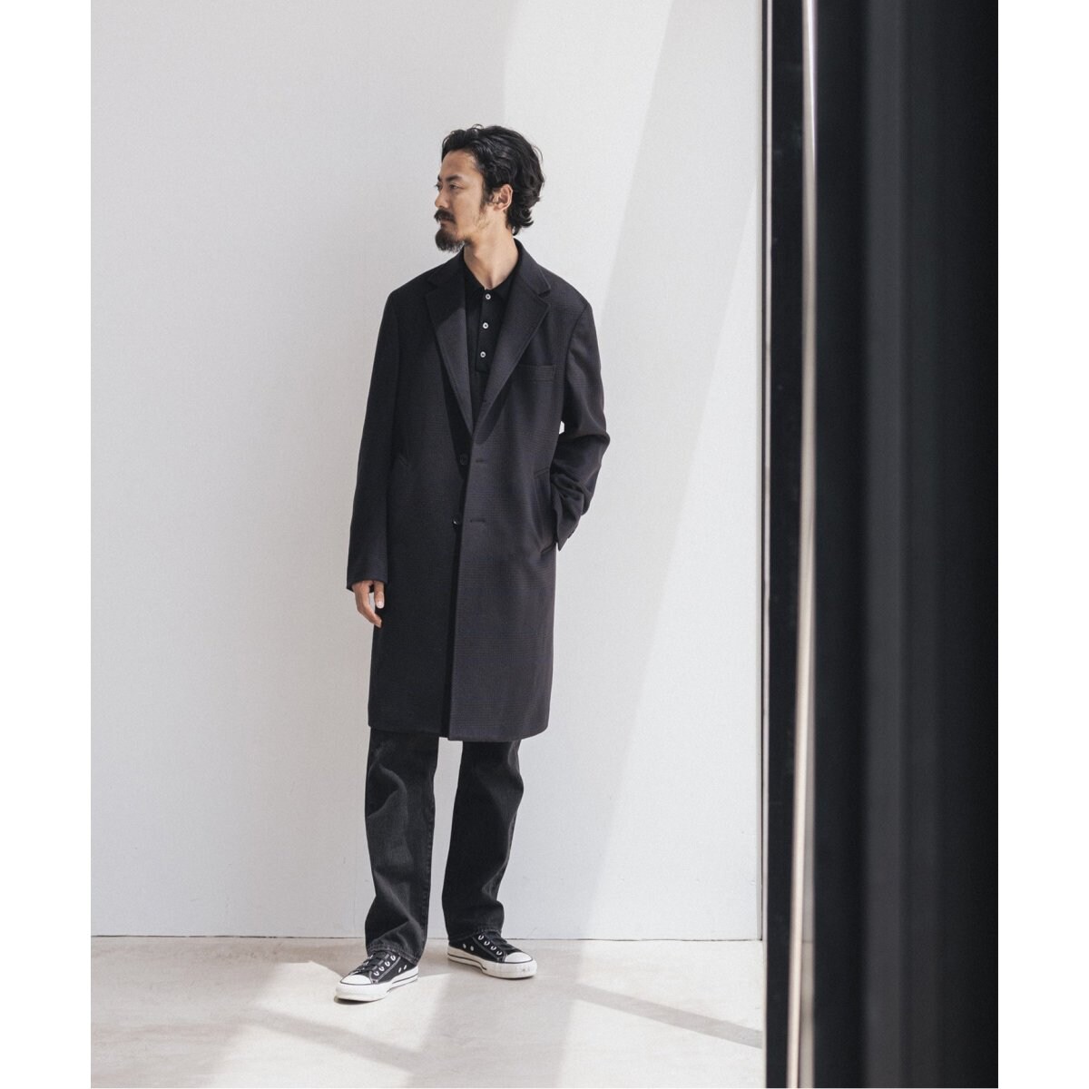 SUPER 140's ウール / カシミヤ チェスターコート(チェック