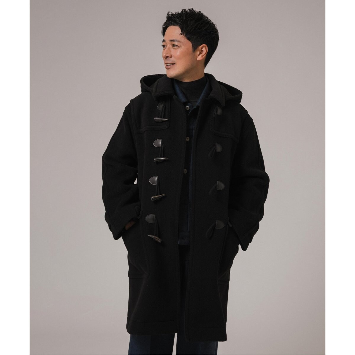 インバーティア SHIPS別注　invertere SHIPS別注】INVERTERE: ウールヘリンボーン ロング ダッフル