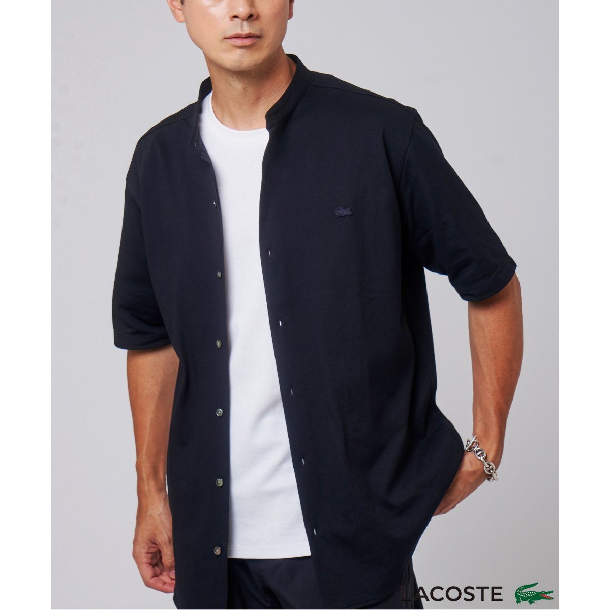 吸水速乾＆高通気 LACOSTE (ラコステ) 別注 バンドカラー フルオープン