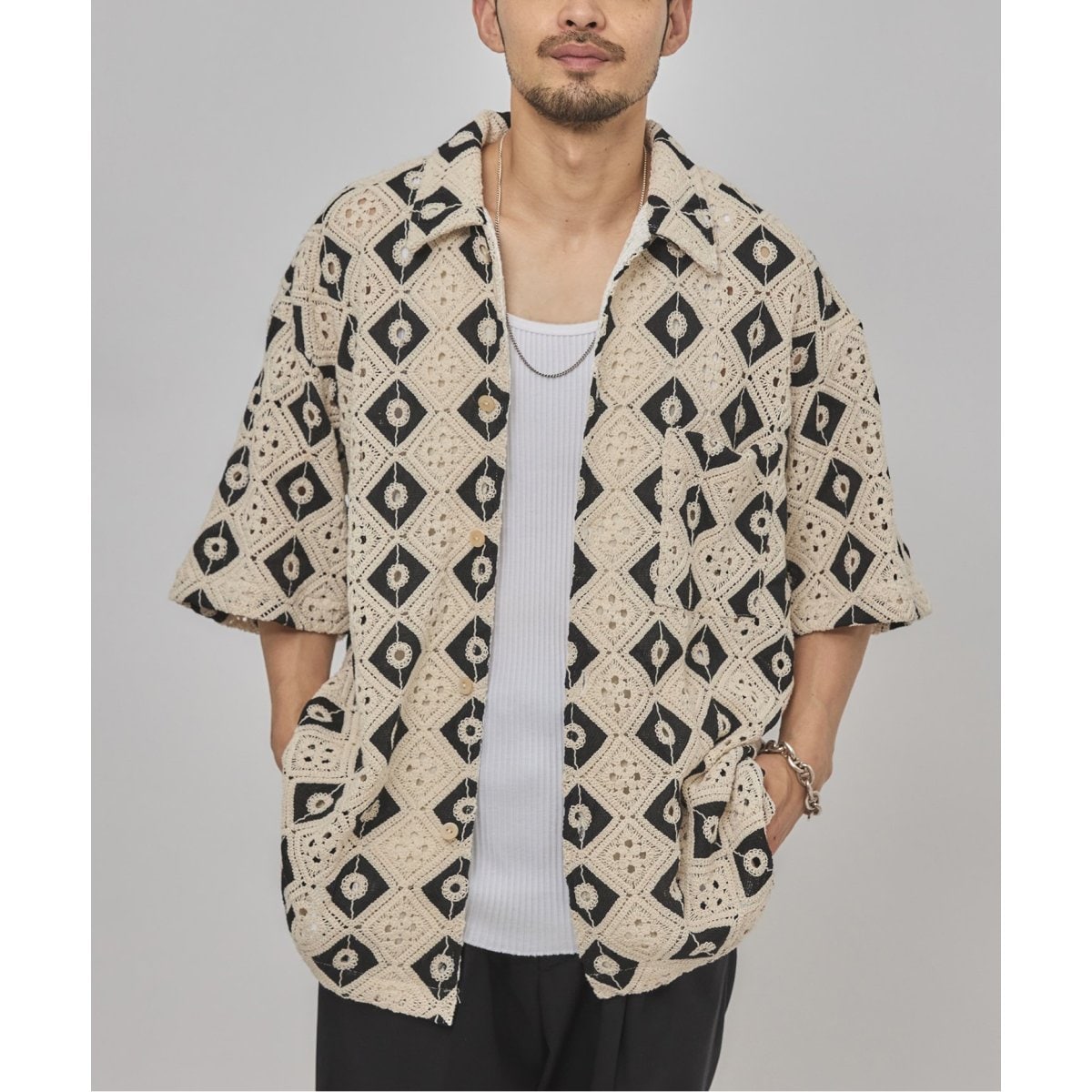 EDIFICE LA BOUCLE レザーパイピングスキッパーシャツ LA BOUCLE / ラブークル】レザーパイピング スキッパーシャツ