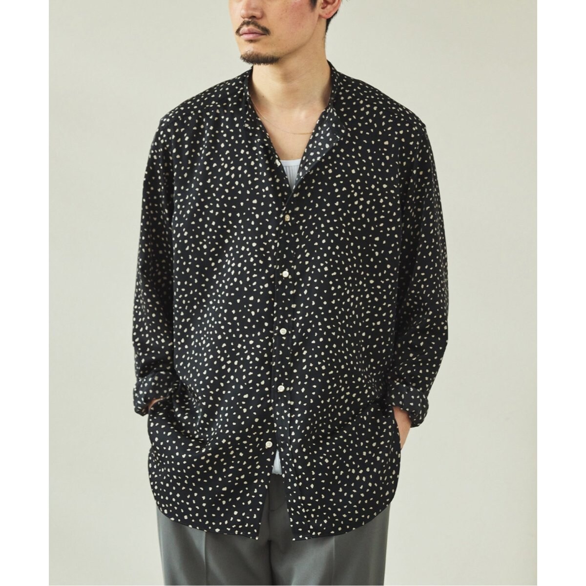 LA BOUCLE/ラブークル】スタンドカラーシャツ デシンストライプ