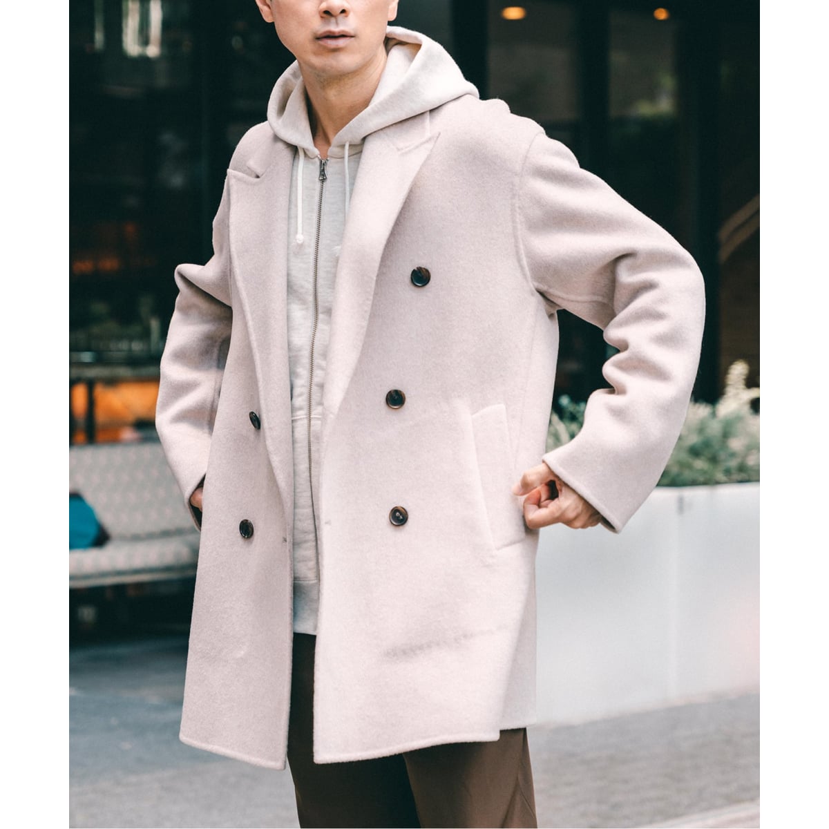 WEB限定】グロッシーウール ダブルブレストチェスターコート