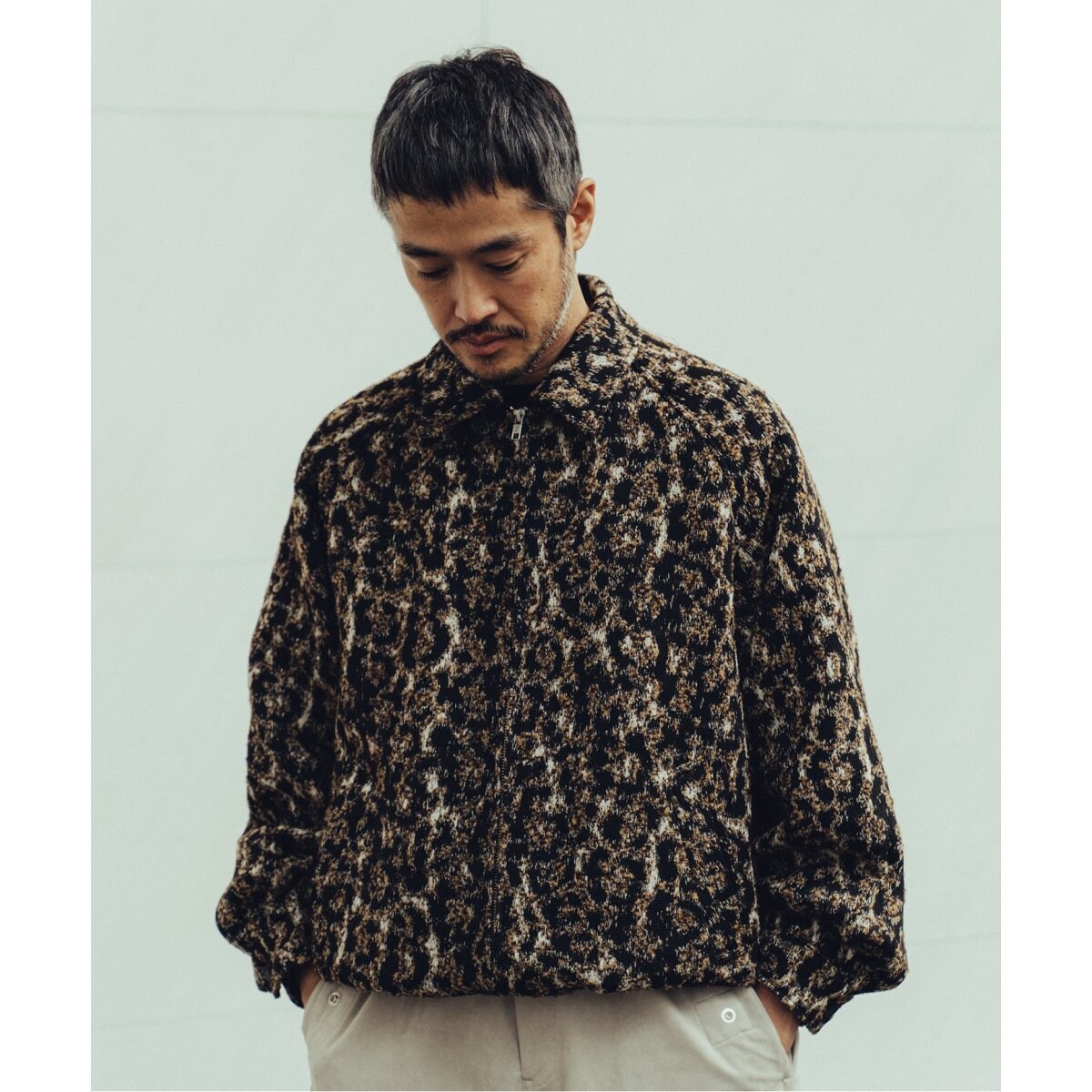 EDIFICE LA BOUCLE ショートジップブルゾン レオパード LA BOUCLE / ラブ―クル】 ショートジップブルゾン レオパード