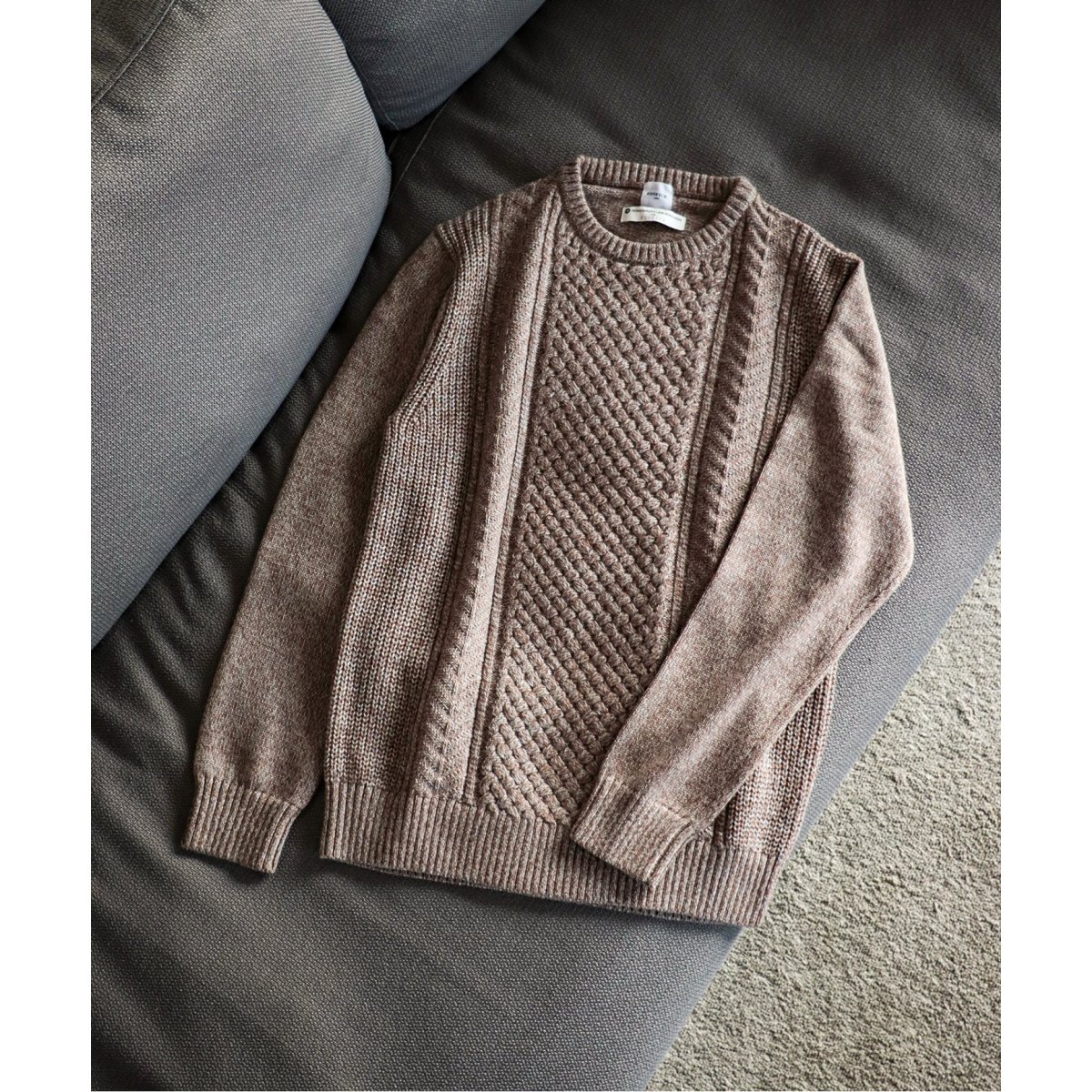 EDIFICE ニット メンズ L サイズ カーキ カシミヤ混 タートルネック 