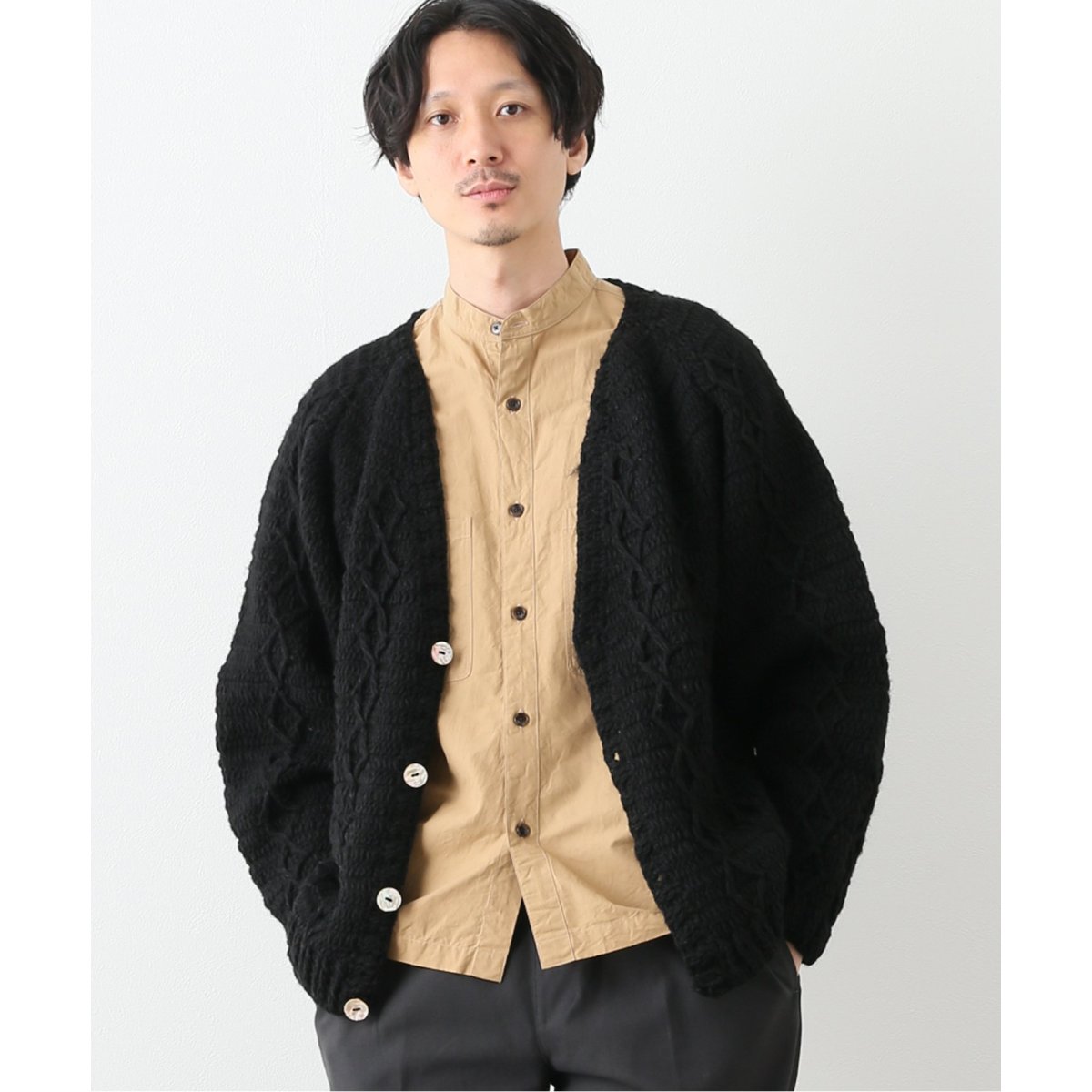 マクマホンニッティングミルズ レオパード柄 ウール ニットカーディガン