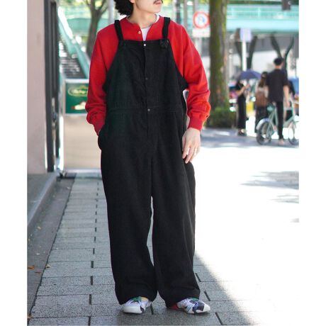 サスクワァッチファブリックス コーデュロイオーバーオール ブラックM  