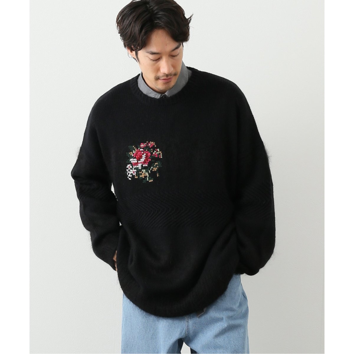 dairiku FLOWER CROSS EMBROIDERY KNIT - トップス