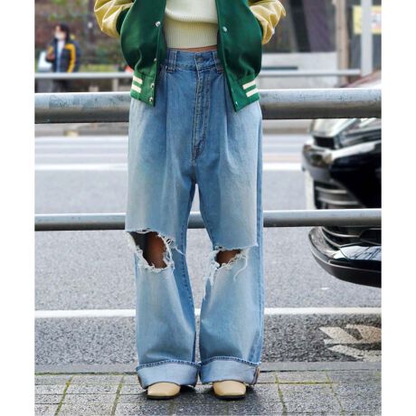 JIEDA / ジエダ】DAMAGE ONE TUCK WIDE STRAIGHT DENIM | 417 