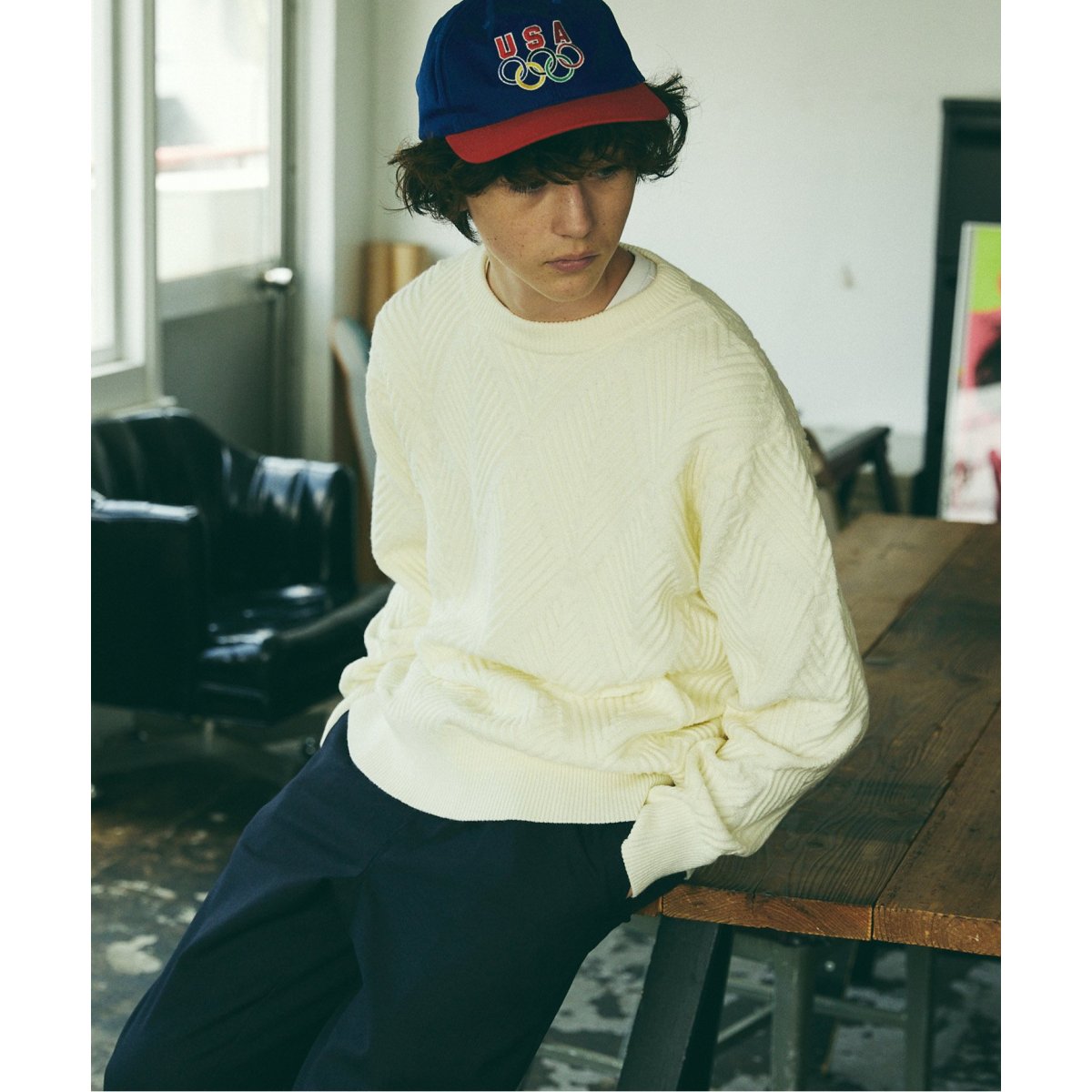 Lサイズ C.E ジャガードクルーネックセーター 日本製