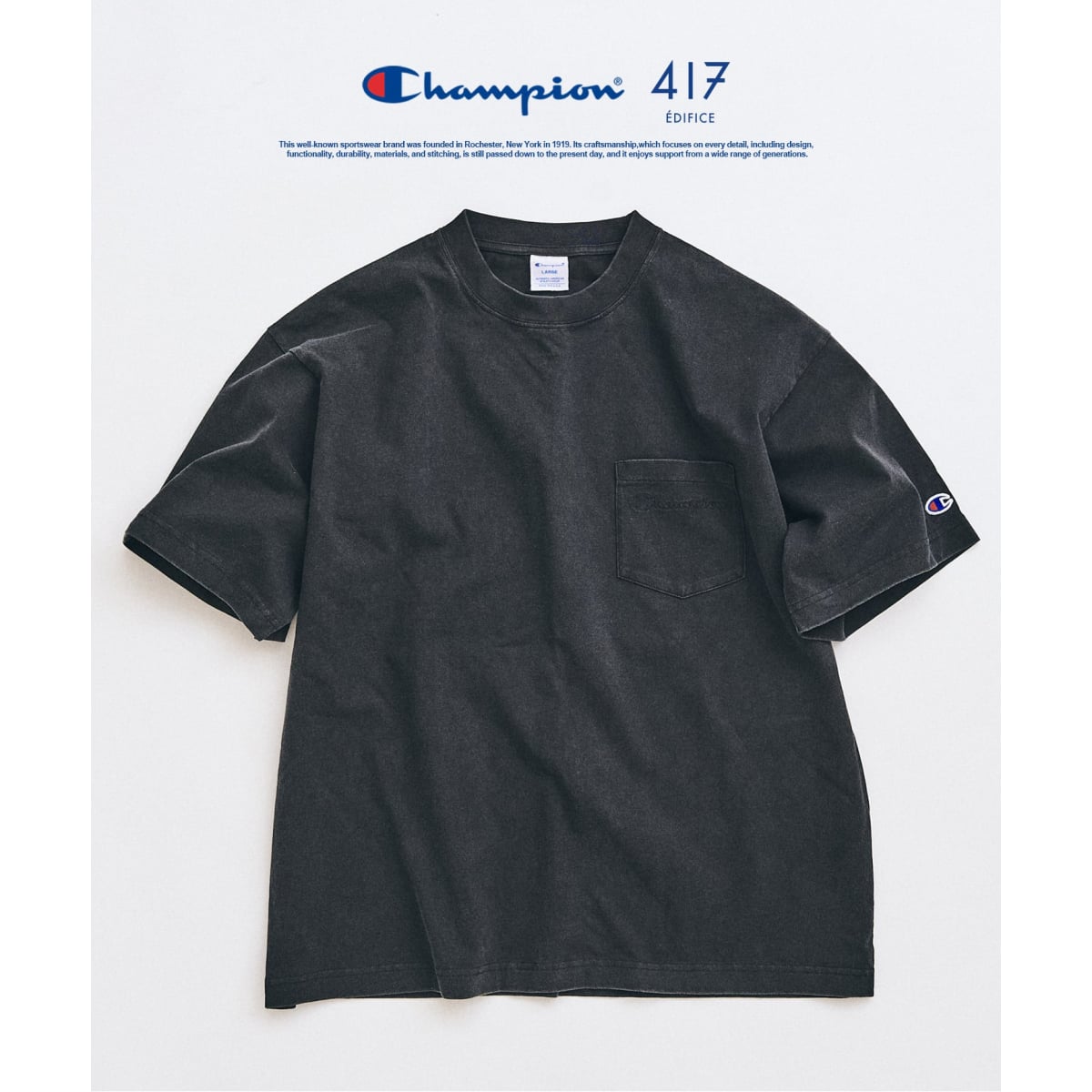 [�}���C]CHAMPION / �`�����s�I�� 417�ʒ� Bleach Wash Pocket T�V���c/417 �G�f�B�t�B�X�i417 EDIFICE�j �u���b�N