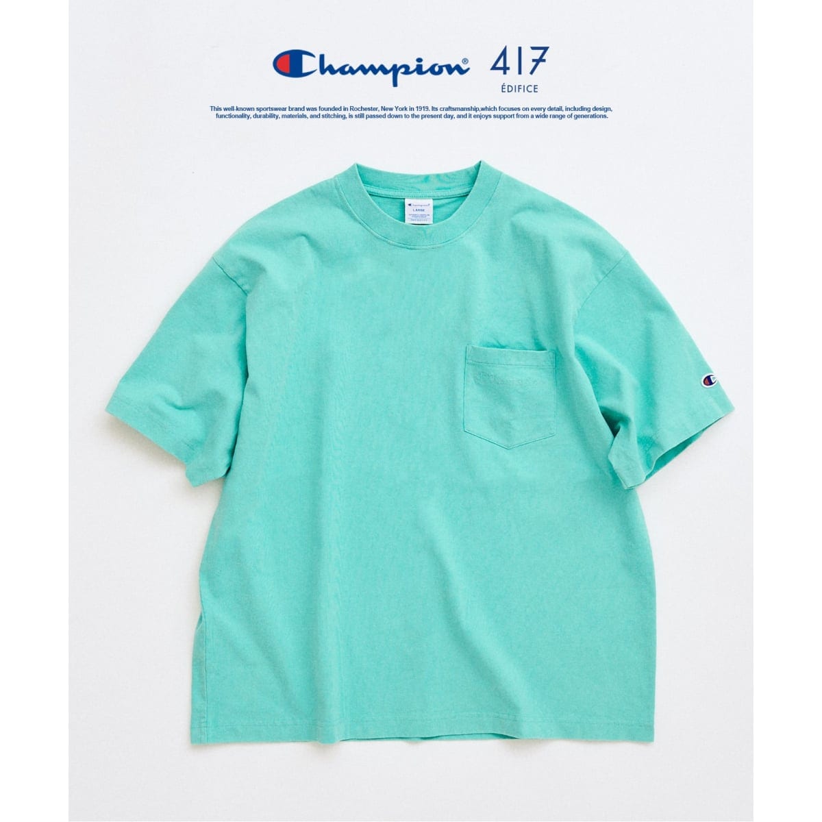 [�}���C]CHAMPION / �`�����s�I�� 417�ʒ� Bleach Wash Pocket T�V���c/417 �G�f�B�t�B�X�i417 EDIFICE�j �O���[��