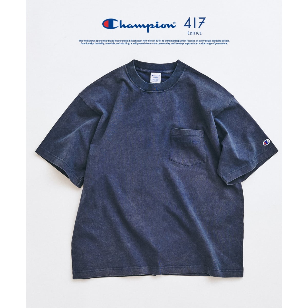 [�}���C]CHAMPION / �`�����s�I�� 417�ʒ� Bleach Wash Pocket T�V���c/417 �G�f�B�t�B�X�i417 EDIFICE�j �l�C�r�[