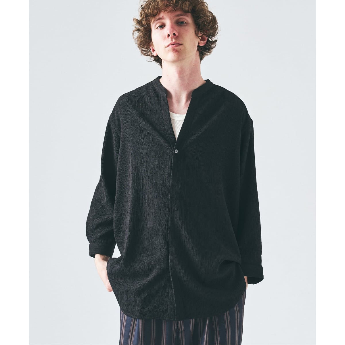 クレープ クロップドスリーブ スキッパーシャツ | 417 エディフィス
