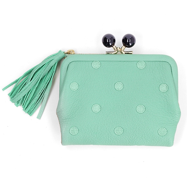 本革 レザー】 perche ペルケ / アクリル玉三つ折りミニサイフ