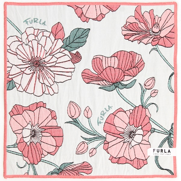 フルラ ゴブラン織 ガーゼハンカチ フラワーパターン 【FURLA